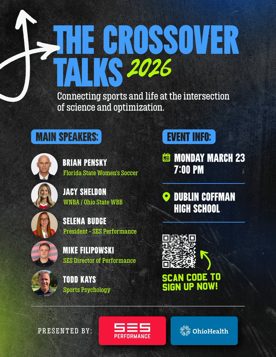 43hunterp's tweet photo. Don't miss this lineup of speakers who will be discussing athlete optimization, presented by @StabilityES &amp; @OHSportsMed.  Use the QR code to sign up for March 23rd. https://t.co/GuSlF7CUwB