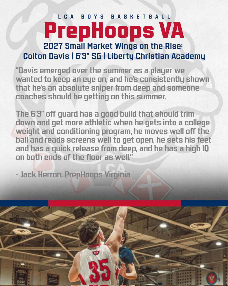 LCACoachKlein's tweet photo. 📈 Bulldog on the Rise 🐾🏀
Congratulations to JR Colton Davis for being recognized in a recent PrepHoops Virginia article — “2027 Small Market Wings on the Rise.” @PrepHoopsVA
@coltdaviss @LCA_BoysBB @Hillcitycrash @jwherron10 @District2pod
#TeamTogether #TouchTheLine https://t.co/uTk4v6U6NX