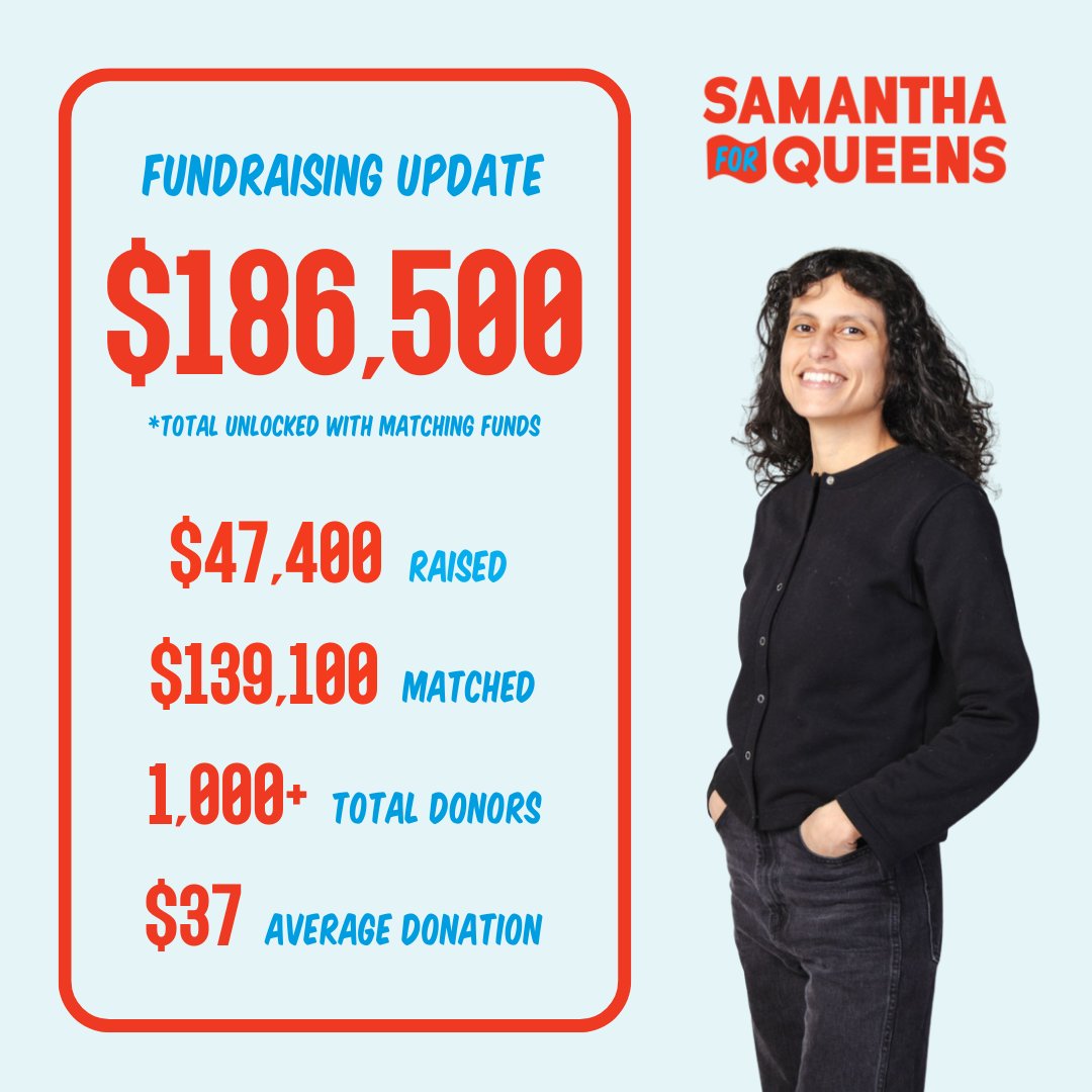 Thank you, Queens ❤️ I'm so proud of our grassroots fundraising, especially our average donation of $37 for Assembly District 37. 

Every dollar will help us campaign for a Queens where we tax the rich, make housing and childcare universal and affordable, and protect immigrants!