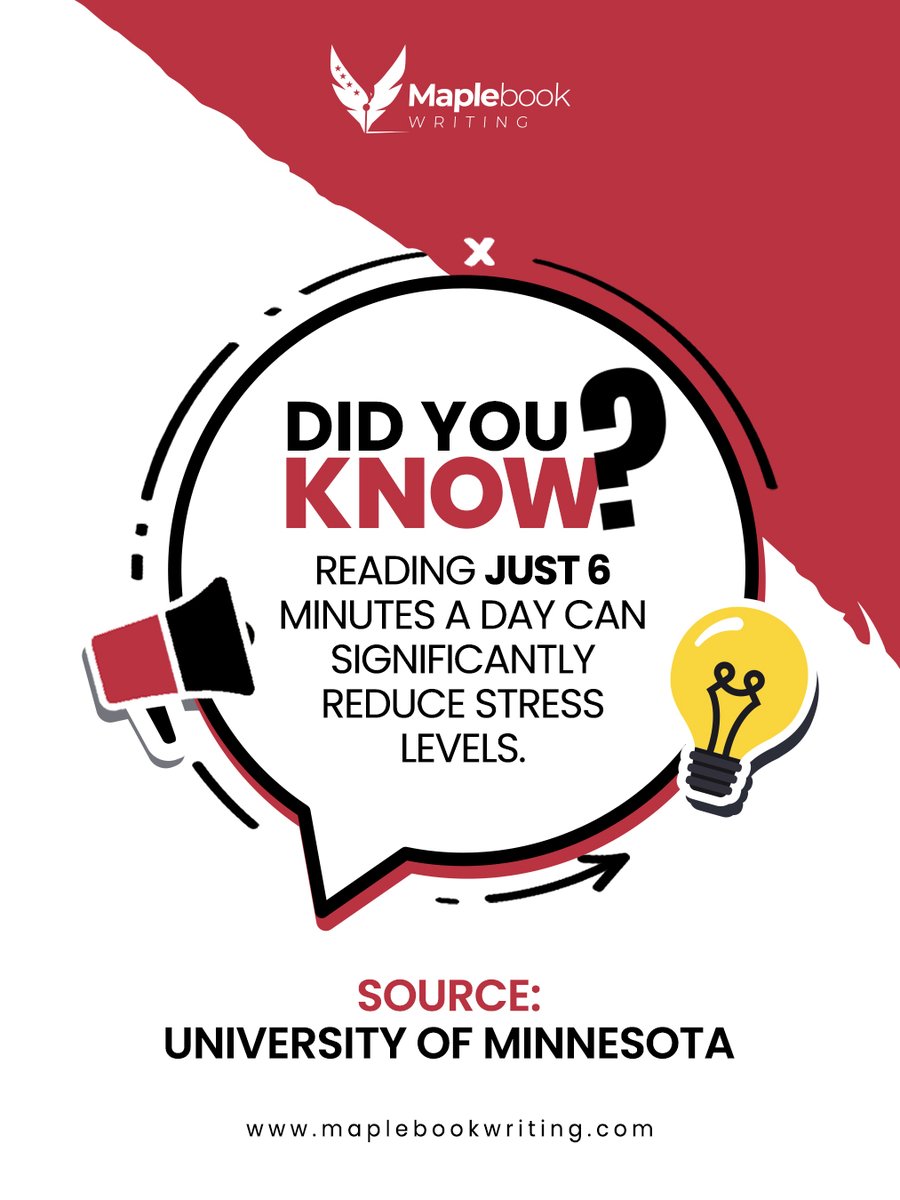 theMapleBook's tweet photo. 📚 Did you know?
Reading just 6 minutes a day can significantly reduce stress levels! 💡
Start your stress-free journey with Maplebook Writing today! ✍️
👇 Learn more:
https://t.co/sfZaijW1XV
#MaplebookWriting #StressFreeReading #ReadingForWellness #HealthyMind #BookLovers https://t.co/84yCeR3VCY