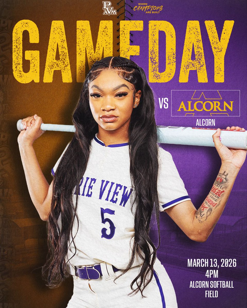 PVAMUPanthers's tweet image. PVAMUSB: 🥎 GAMEDAY | Prairie View A&amp;amp;M vs. Alcorn State

📅 Friday, March 13
⏰ 4:00 PM
📍 Lorman, MS
📺 Watch: bit.ly/4sBQdRo
📊 Live Stats: bit.ly/4upWUHU

#PVAMU #PantherSoftball #SWACSoftball