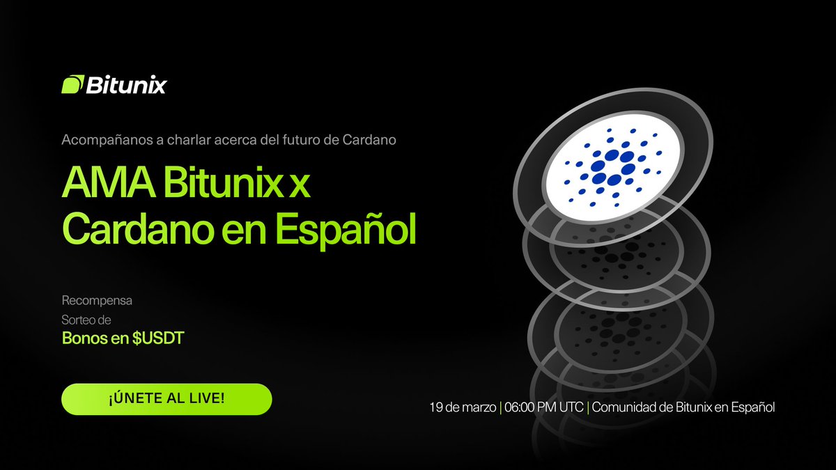 BitunixES's tweet photo. ¡AMA IMPERDIBLE: Bitunix x Cardano! 🗣️🛡️

¿Cuál es el futuro de $ADA? Acompáñanos en una charla exclusiva entre la comunidad de Bitunix en Español y la comunidad de Cardano. ¡Conéctate con expertos y despeja tus dudas!

🎁 ¡RECOMPENSAS EN VIVO! 
Estaremos sorteando 50 USDT en bonos entre 5 afortunados ganadores (10 USDT c/u) que nos acompañen durante el Live. 💰✨

📅 Fecha: 19 de marzo 
⏰ Hora: 06:00 PM UTC 
📍 Lugar: Comunidad de Bitunix en Español (https://t.co/C1nhv7gL5R)

¡No te lo pierdas! Únete al Live y participa. 🔗👇

#Bitunix #Cardano #ADA #CryptoAMA #Trading #Blockchain