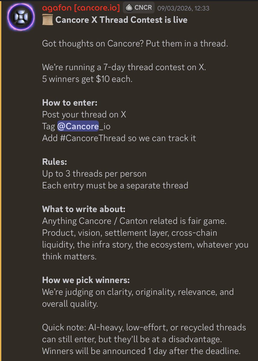 therealobafemi_'s tweet photo. . @cancore_io is currently running 7 day thread contest

5 winners gets $10 each

how to enter:
- post a thread on X
- tag cancore
- add #CancoreThread so the team can track it

⚠️ends in 3 days

Discord: https://t.co/ZPvRzM3aYG

goodluck https://t.co/97Zv3Hq3Sy