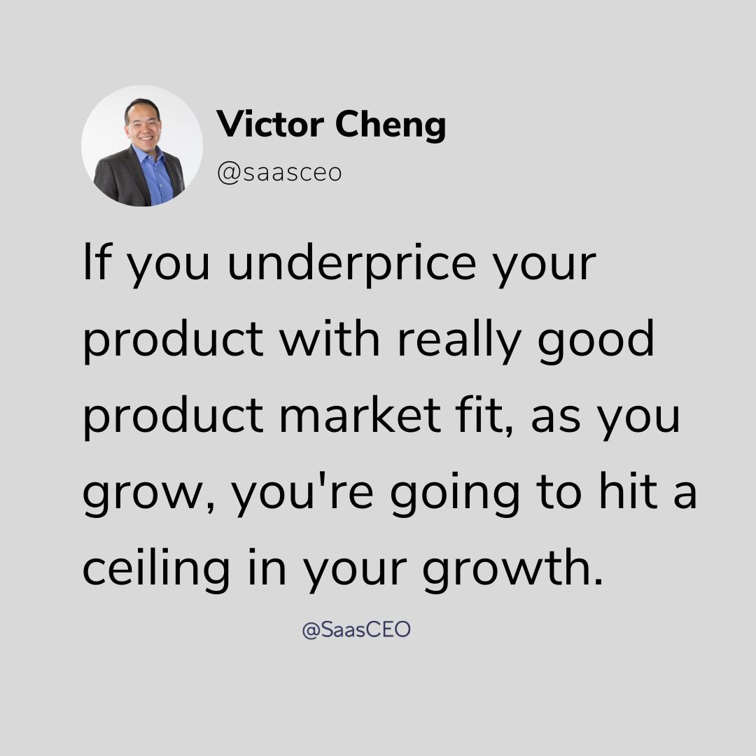VictorCheng's tweet image. If you underprice a product with strong product-market fit, you may grow faster at first…

…but you’ll eventually hit a ceiling.

Pricing determines how much you can reinvest in sales, marketing, product, and customer success.

Too low → growth stalls.

#SaaS #PricingStrategy