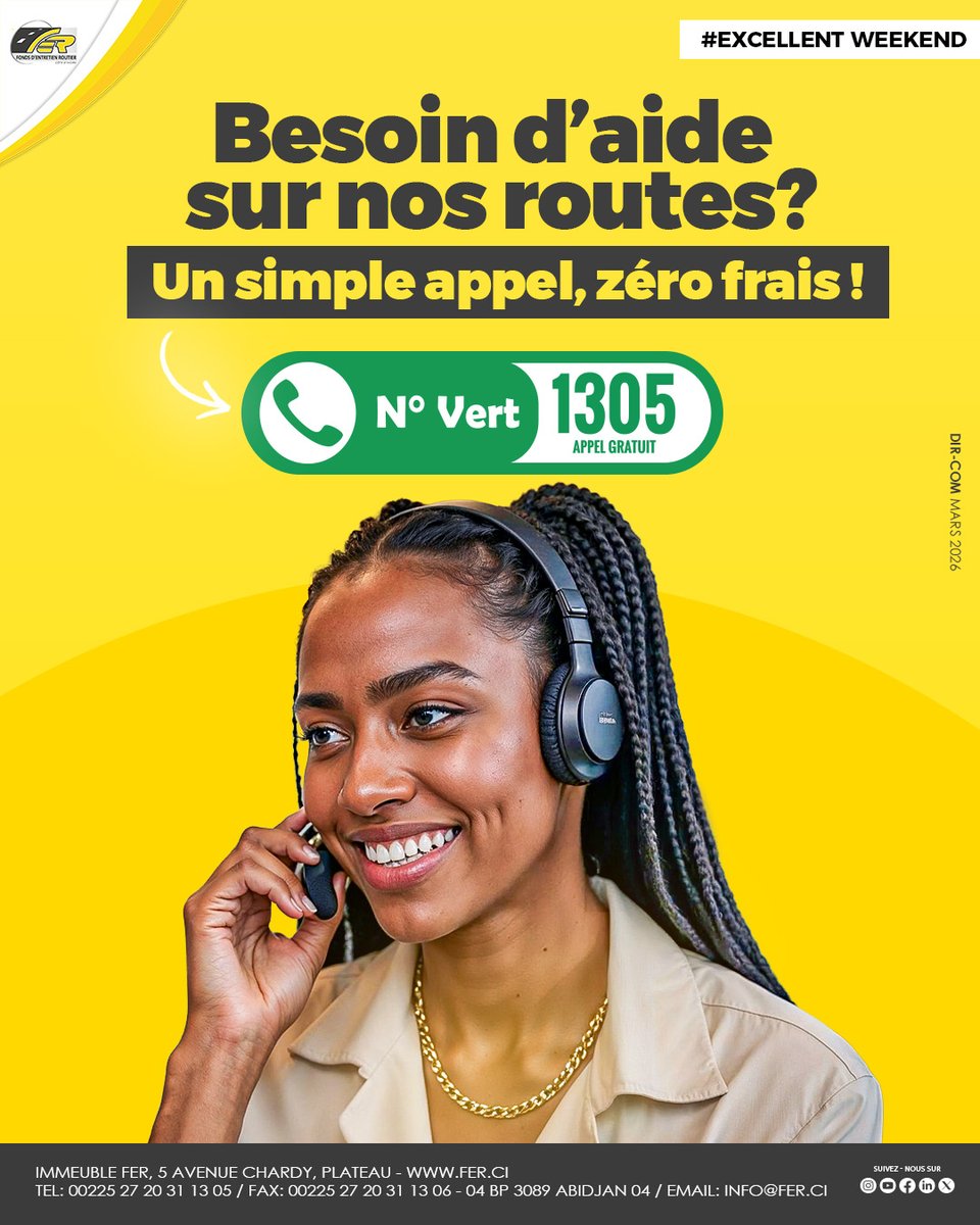 Fer_ci_officiel's tweet image. EXCELLENT WEEK-END À TOUTES ET À TOUS !

FER - Côte d’Ivoire
𝑵𝒐𝒕𝒓𝒆 𝒂𝒎𝒃𝒊𝒕𝒊𝒐𝒏, 𝒗𝒐𝒕𝒓𝒆 𝒄𝒐𝒏𝒇𝒐𝒓𝒕 𝒓𝒐𝒖𝒕𝒊𝒆𝒓
_
#ExcellentWeekend
#Ferci #Ferfm #numérovert
#RoutesCI #AutorouteCI