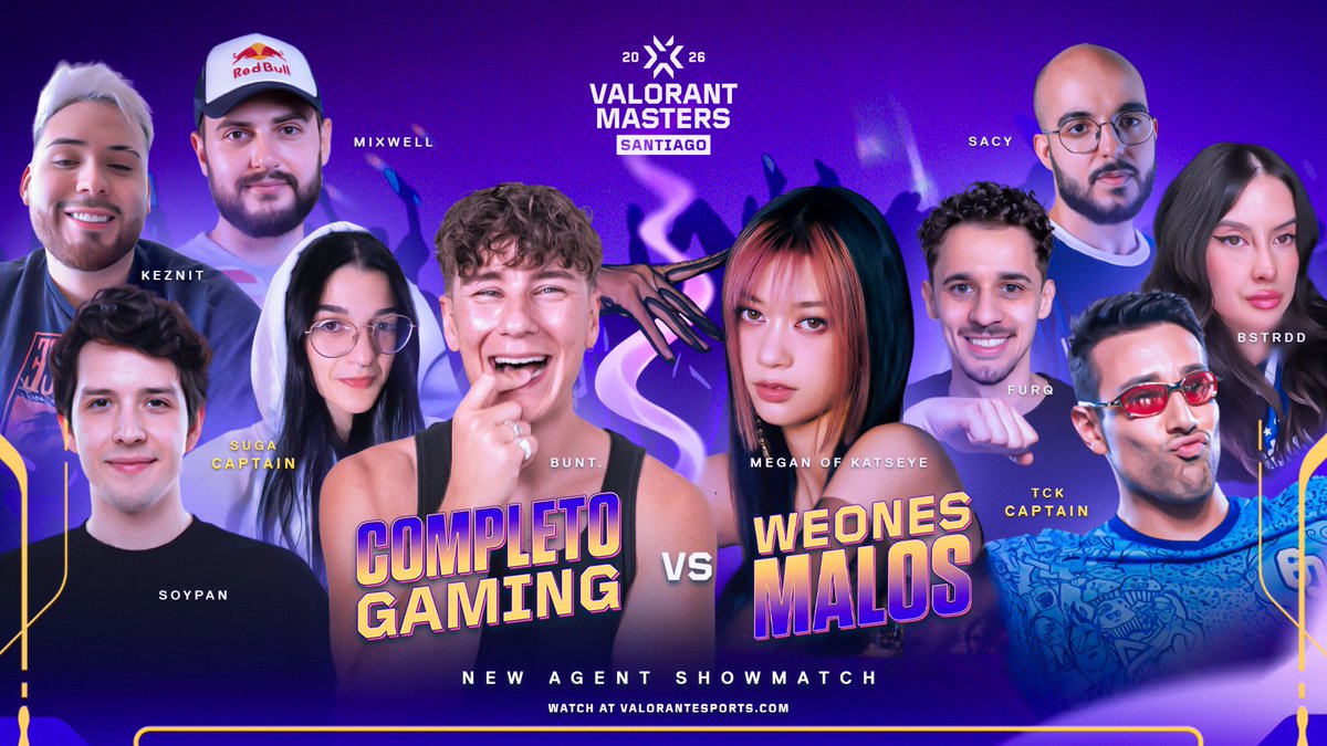 VALORANT's tweet photo. Your favorite creators will hit the stage with two special guests for the New Agent Showmatch during the #VALORANTMasters Grand Finals on March 15th.

Everyone welcome Megan of @KATSEYEWORLD and @buntmusic_ to the server! https://t.co/aZSMZ5gQCF