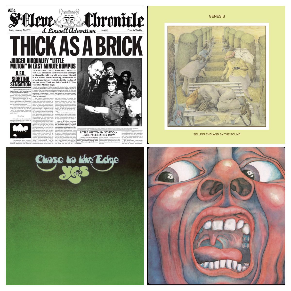 LesPurves's tweet image. PROG FANS — Pick one 🎶

Which album are you keeping?

📰 Jethro Tull — Thick as a Brick  
🌿 Genesis — Selling England by the Pound  
🟢 Yes — Close to the Edge  
😱 King Crimson — In the Court of the Crimson King

#ProgRock #VinylCommunity #RecordCollection #NowSpinning