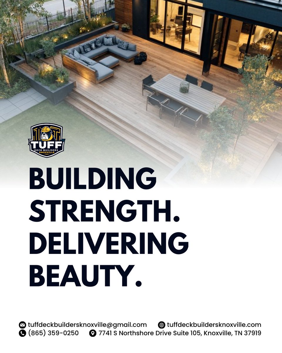 TuffKnoxville's tweet photo. The right deck builder talks structure, safety, and code not just colors. Tuff Deck Builders Knoxville is that team. Learn more at https://t.co/twyKNn7f6a.
#tuffdeckbuildersknoxville
#deckbuildersknoxville
#deckbuildingcompany https://t.co/4jNePO0egs