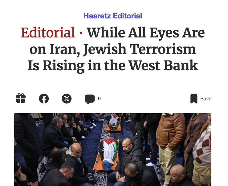 _ZachFoster's tweet photo. Jewish terrorism is on live stream, Gad. 

6 Palestinians were killed by Jewish terrorists in the West Bank alone this past week. Hundreds more ethnically cleansed. @GadSaad Your Jewish supremacist worldview &amp; your media illiteracy are shining bright. https://t.co/76BPlwqJt9