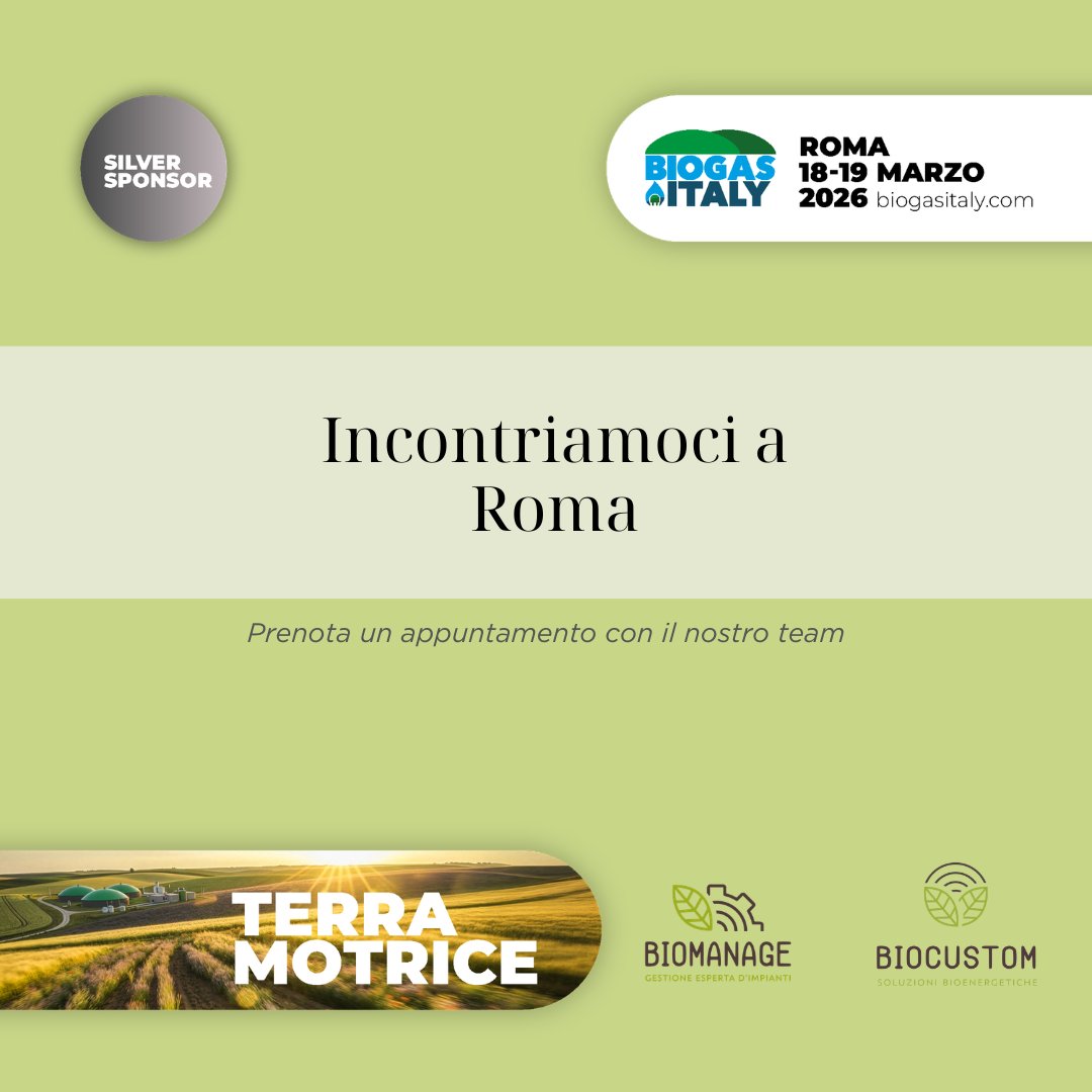 BiocustomSrl's tweet photo. 📢 Parteciperai a Biogas Italy 2026?

Scrivici in DM o commenta questo post per fissare un appuntamento.

Ci vediamo a Roma il 18–19 marzo.

#EnergiaRinnovabile #Biogas #Roma #BiogasItaly #Biometano #TransizioneEnergetica #TerraMotrice https://t.co/TCMrESlYNn