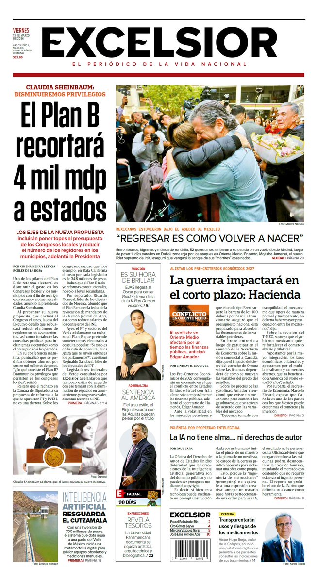 13 marzo #PrimeraPlana
<a href="/Excelsior/">Excélsior</a>