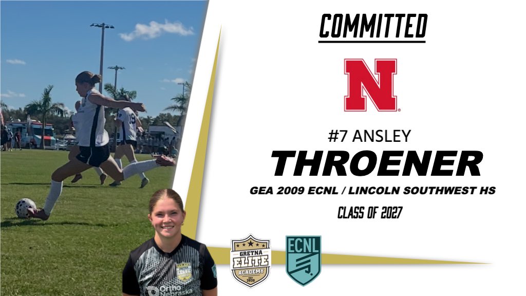 GretnaEliteAcad's tweet photo. #9 for the #ClassOf2027 ✅

Now ➡️ LSW Silver Hawk

Next ➡️ Husker 🌽 

Lincoln, NE 🔜 Staying HOME 🏡 

Congrats to Ansley Throener (2009G ECNL) for verbally committing to the University of Nebraska👍

We are proud of you Ansley👏

Leaders. Play. Here.

#GEAECNL #NextLevelBound https://t.co/wAFFL7SB8e