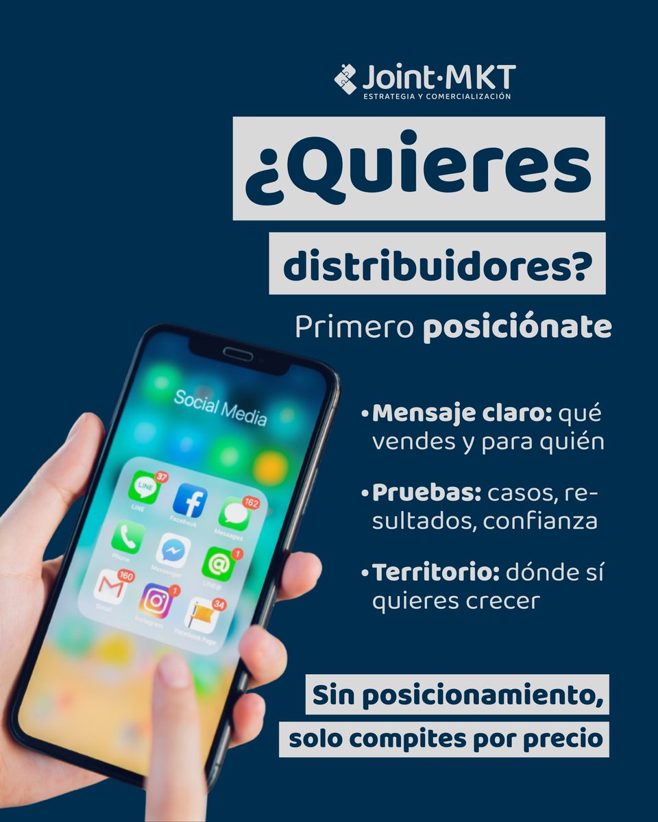 JointMkt's tweet photo. Para atraer distribuidores, necesitas 3 cosas muy simples:
1. Un mensaje claro (qué haces y para quién)
2. Pruebas de confianza (resultados, orden, seriedad)
3. Territorio definido (dónde quieres crecer primero)

#Ventas #Negocios #Marketing #Estrategia #Empresas #Mexico https://t.co/etSZAfo76e