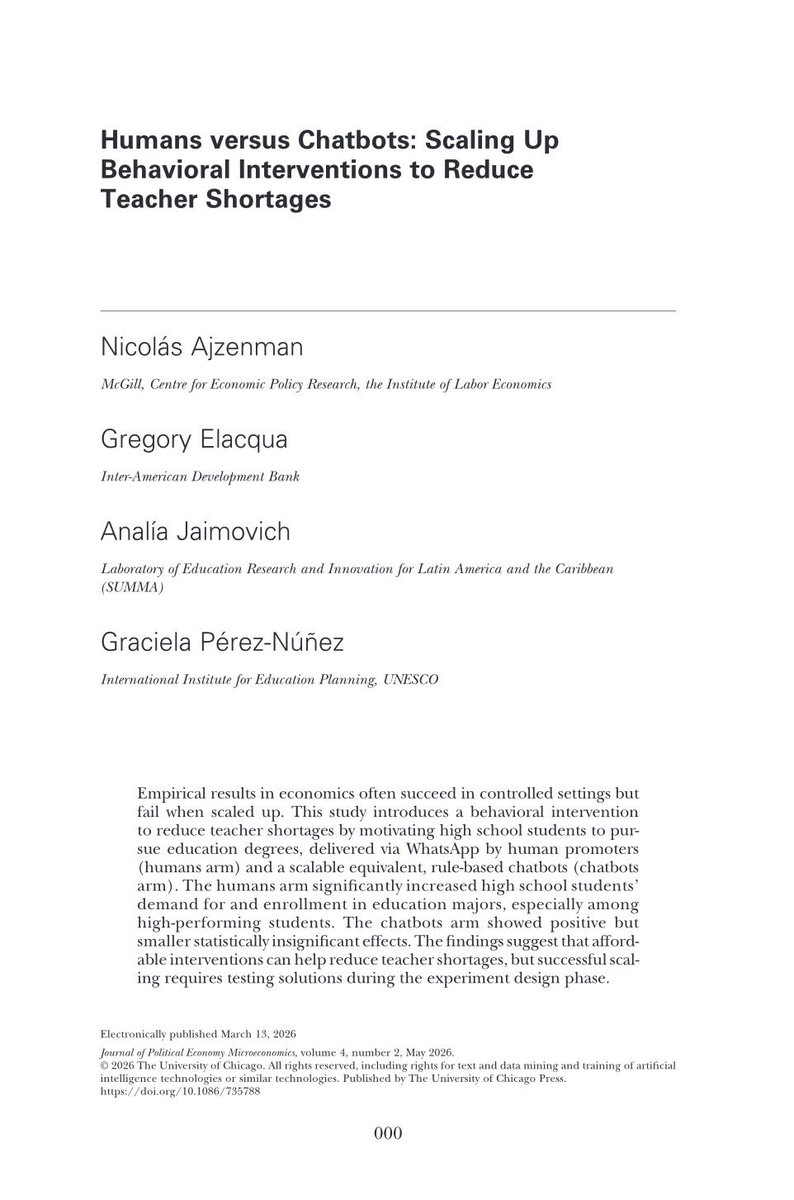 Nicolas_Ajz's tweet photo. Humans versus (rule-based) bots is now online at the JPE Micro. 

Coming soon: scaling-up using AI bots. Stay tuned 🤠. https://t.co/rQjfjtqWu9