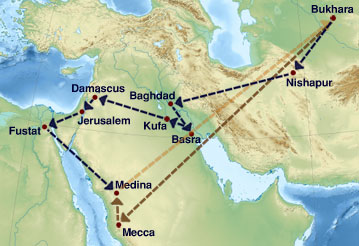 TaimurSM's tweet photo. @SShabbarZaidi @SShabbarZaidi bhai kya pelam pali macha rahay ho? This is the estimated travel paths of Imam Bukhari. Is me Iran kaha hai? (Source: Wiki). https://t.co/V9QmgF7A4F