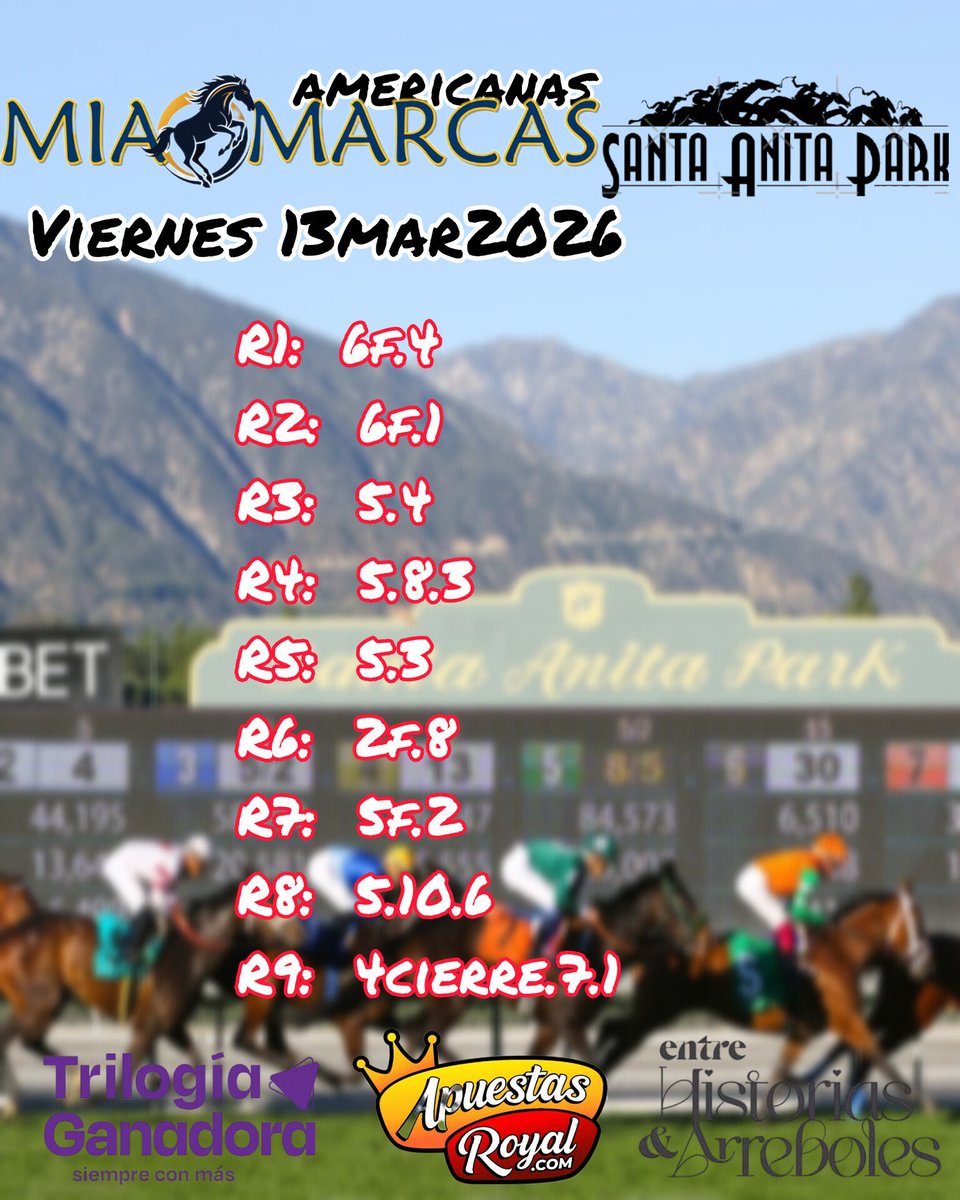 MiaMarcas's tweet photo. #Hipismo #GulfstreamPark
#MiaMarcasamericanas
Jueves 12Mar2026
#ApuestasRoyal
#RuletaRoyal
#TrilogiaGanadora
#AraratProduccion https://t.co/FNpOUy4IlU