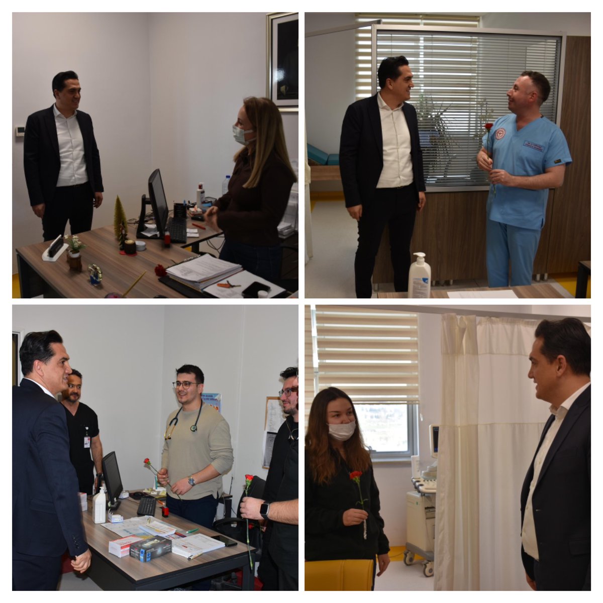 kahramankazandh's tweet photo. Başhekimimiz Semih CANPOLAT, 14 Mart Tıp Bayramı dolasıyla görevi başındaki hekimlerimizi ziyaret ederek karanfil takdim etti. İnsan hayatını her zaman öncelikli tutan, fedakârca çalışan hekimlerimizin Tıp Bayramı kutlu olsun. https://t.co/1kSSF5u2Lc