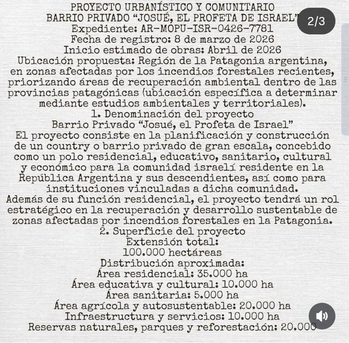 El pueblo elegido estaría por construir un "barrio privado" que es CINCO VECES LA CIUDAD DE BUENOS AIRES.
Justito ahí donde se quemaron accidentalmente los bosques patagónicos nativos.
Confío en que Dios repita esos voraces incendios accidentales, año tras año.
Factos bro.