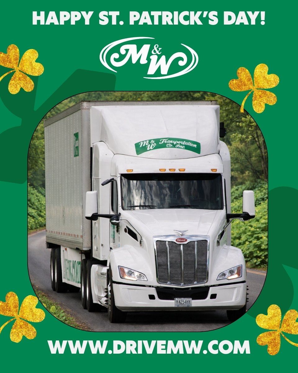 MWLG1973's tweet photo. Happy St. Patrick’s Day from M&amp;W!

Family-owned since 1973, M&amp;W has been built on a simple foundation: safety, professionalism, and respect for drivers.

For more than 50 years, those values have guided every mile we run and every relationship we build.

https://t.co/W422Je8W9Z https://t.co/2uPYbBXvIJ