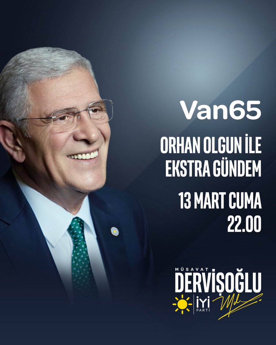 Genel Başkanımız Sayın Müsavat Dervişoğlu <a href="/MDervisogluTR/">Müsavat Dervişoğlu</a>;

🗓️ 13 Mart Cuma (BUGÜN)
⏰ 22.00'de
📺 Van65 TV'de 

Orhan Olgun ile Ekstra Gündem programına konuk oluyor.

Sizleri de ekran başına bekliyoruz.☀️

(Digitürk: 666. Kanal / D-Smart: 165. Kanal)