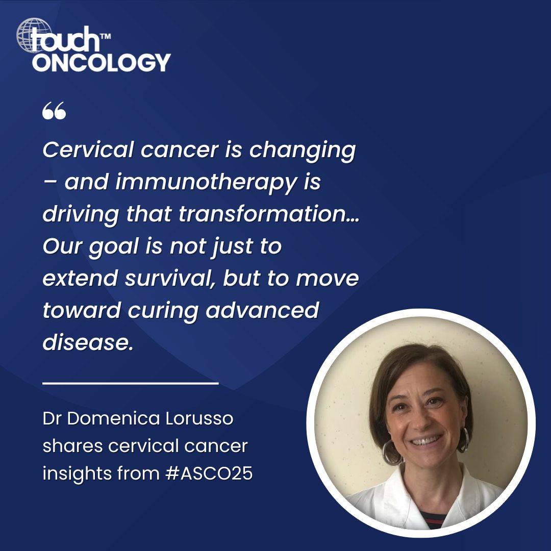 touchONCOLOGY's tweet image. 🎗️ #ASCO25: A New Era for Cervical Cancer

At #ASCO25, Dr Domenica Lorusso highlighted exciting advances in cervical cancer treatment. Explore how these innovations are setting a new standard and offering real hope for patients.

Read: touchoncology.com/insight/asco25…