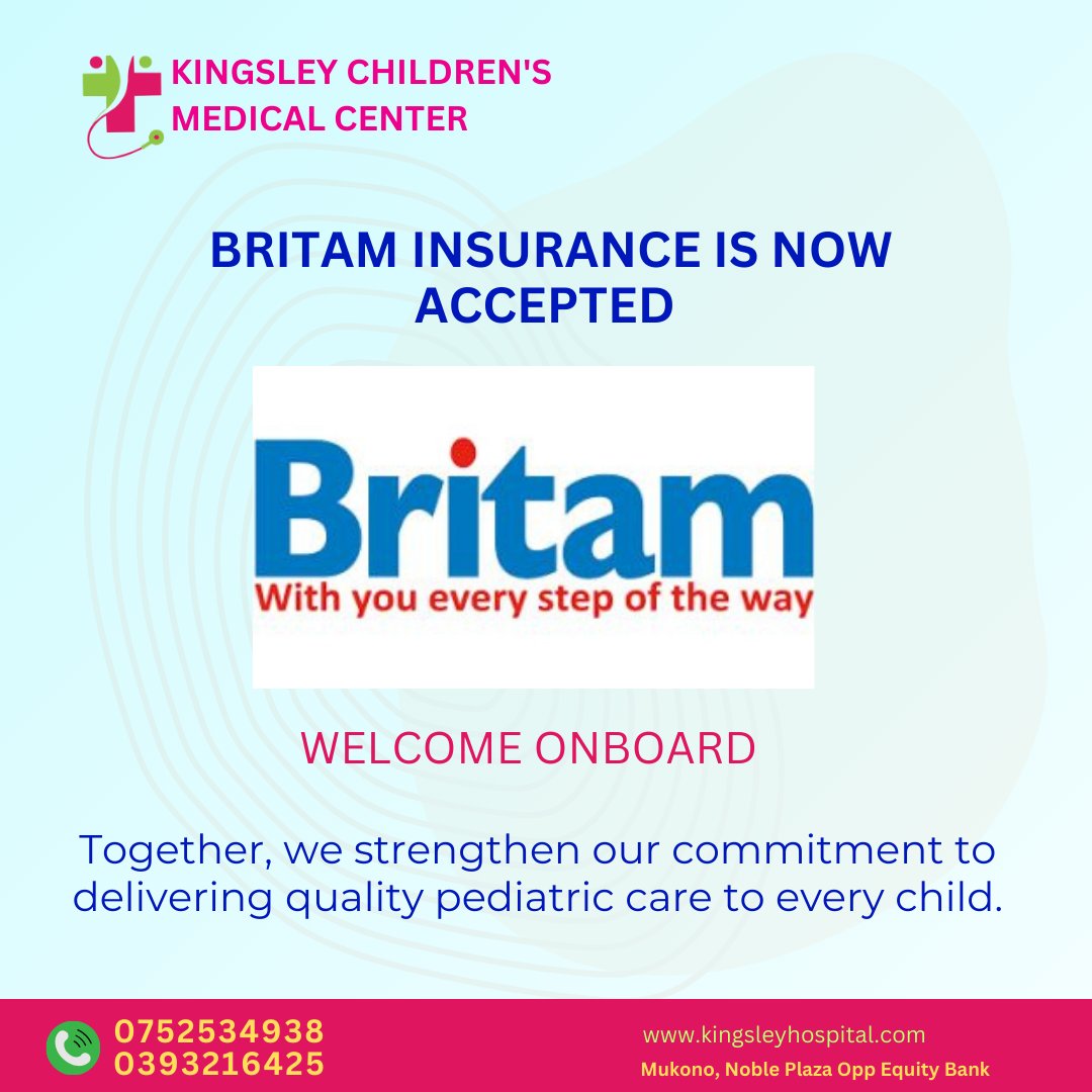 KingsleyMedical's tweet photo. Exciting news! 🎉
Kingsley Children's Medical Center proudly welcomes Britam Insurance as our newest partner. This partnership strengthens our commitment to quality pediatric healthcare for our community.
#KingsleyCMC #BritamInsurance #adana #ChildHealth #PediatricCare https://t.co/AQA5BEpBLp