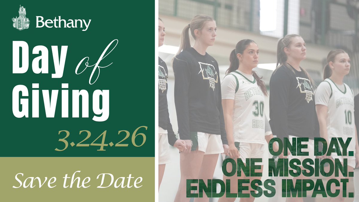 bethanywv_wbb's tweet photo. The 2026 Day of Giving is here!💚🏀🦬

Support our hardworking student-athletes as they study, compete, and represent our program. Every gift of $5 or more makes a difference and helps us reach our goal!

🔗: https://t.co/djxbE7yASh

Invest in our grind. Support the journey. https://t.co/XeRsaAIFtW