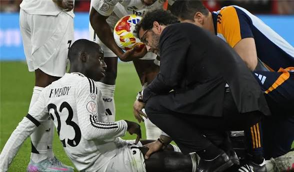ESSA__23's tweet photo. @BIGSAMu7 @FabrizioRomano Ferland Mendy's injury count with Real Madrid has reached approximately 21 incidents. Following his 18th reported injury in late 2025, he suffered further setbacks in early 2026. The latest occurred on March 13, 2026, when the club confirmed a tear of his leg an https://t.co/EFju8yh8JL