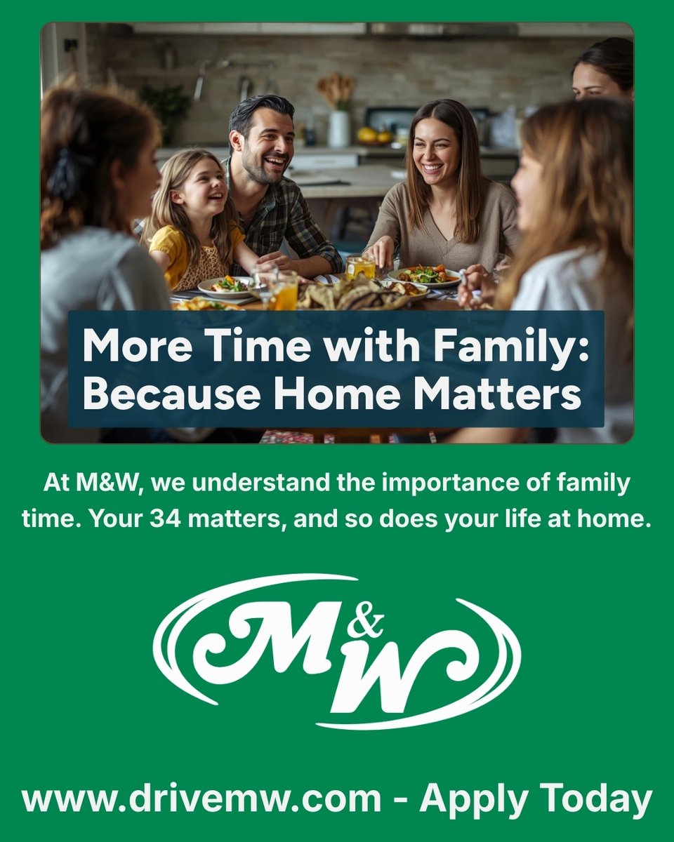 MWLG1973's tweet photo. Happy Sunday! Home time counts. Your 34 matters.

At M&amp;W, we know drivers don’t just live on the road  you’ve got a life waiting at home. That’s why we work to keep schedules predictable and routes that respect your time.

https://t.co/W422Je9tZx https://t.co/B0gGRc9fxR