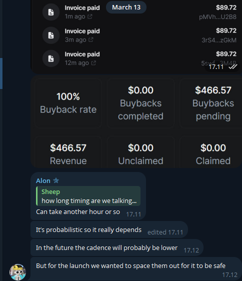 Update pinned message:

Pumpfun released a new feature where an OpenClaw agent can do buybacks using the fees.

I made this work, and it's confirmed by Alon that it works.

when it does the buybacks are random, so he said it can take an hour.

Proof: