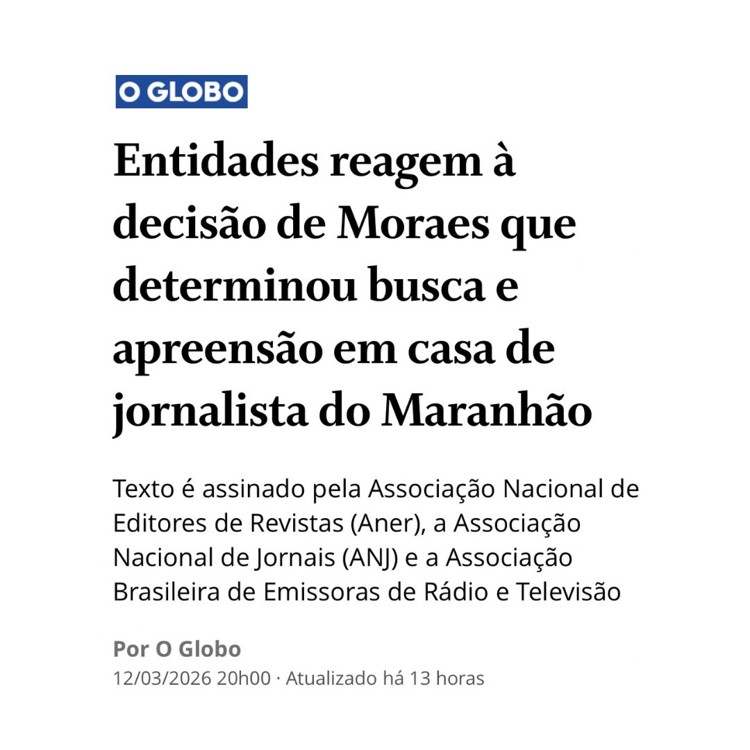 TI_InterBr's tweet photo. Grave e preocupante que um ministro do STF determine busca e apreensão contra um jornalista por causa de reportagens sobre outro ministro da Corte.

O assédio judicial contra jornalistas é um tema que precisa ser discutido urgentemente no Brasil. Na Europa, foi aprovada recentemente uma legislação anti-SLAPP (strategic lawsuits against public participation) justamente para combater medidas usadas para intimidar e silenciar o debate público.

O Brasil precisa proteger ativistas, jornalistas, servidores públicos e cidadãos que denunciam a corrupção em defesa do interesse público.