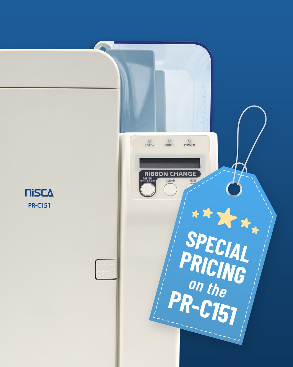 Now is a great time to add a PR-C151 #printer to your setup.

Ask your NiSCA reseller about special pricing on this trusted #cardprinter and start producing professional, high-quality ID cards with confidence.