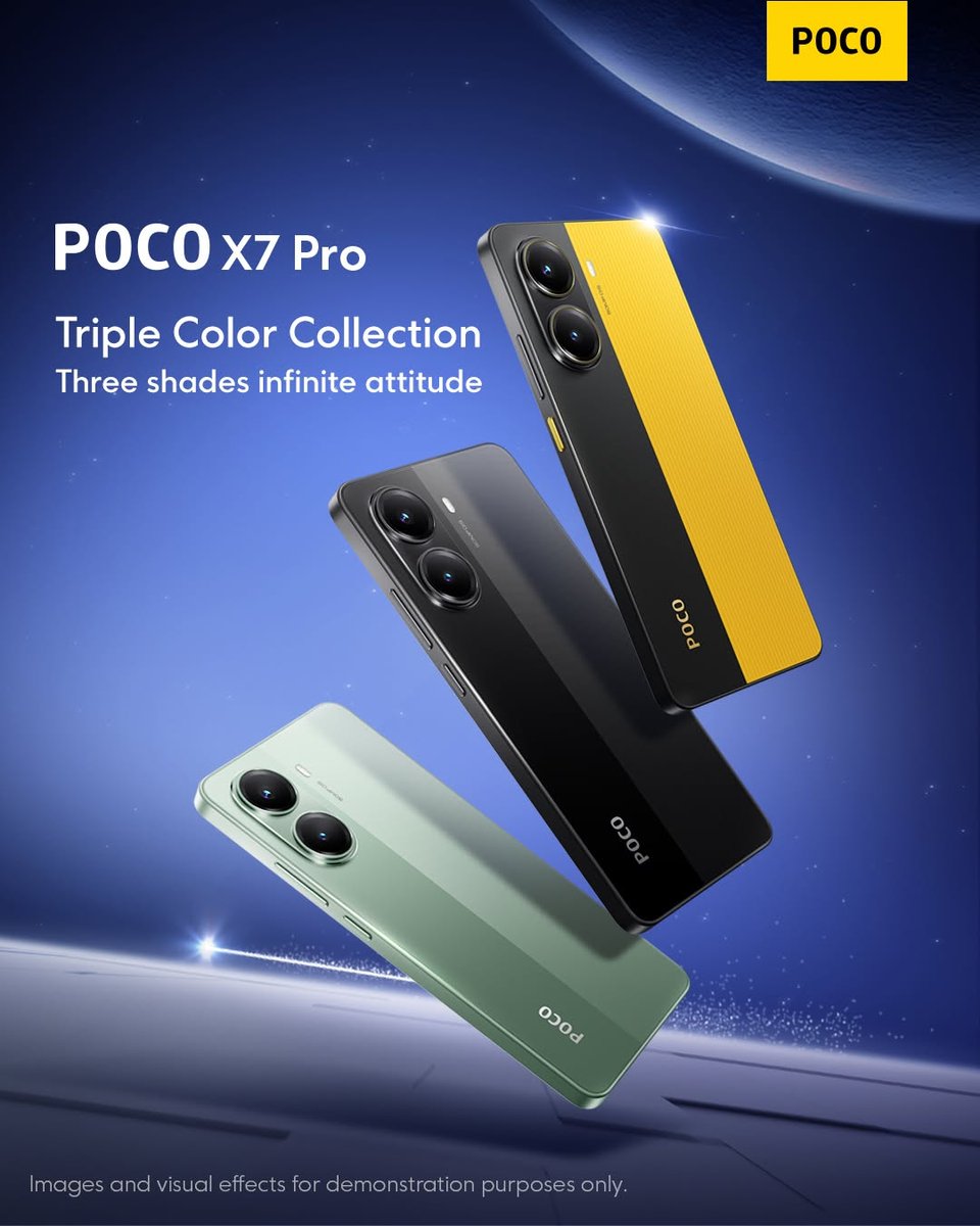 PocoNigeria's tweet photo. Three stunning colors, one undeniable energy.
Going for N590,100 (12+512GB)๐
Available at smartphone stores around you๐
#POCO #BoldColours #POCOX7Pro https://t.co/UDvr23P6BB