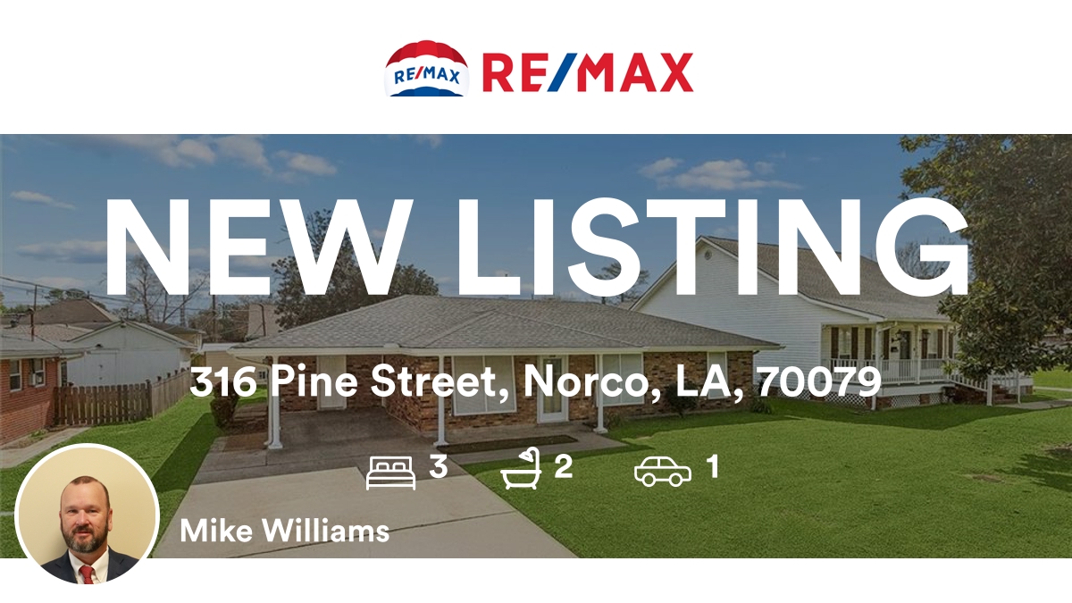 mwil82's tweet photo. 🛌 3 🛀 2 🚘 1
📍 316 Pine Street, Norco, LA, 70079

My latest listing on RateMyAgent.
Sales Agent 995696855
https://t.co/i1ejLzVc0W

...
#ratemyagent #realestate https://t.co/PK0MwpV6Rp