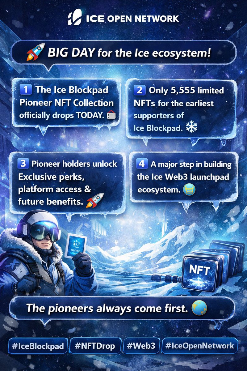 Snowy646599's tweet image. The @ice_blockpad Pioneer NFT Collection drops TODAY 🚀🎯

5,555 limited NFTs.
Exclusive perks.
Early supporters rewarded.❄️

#IceBlockpad #NFTDrop #Web3 #IceOpenNetwork