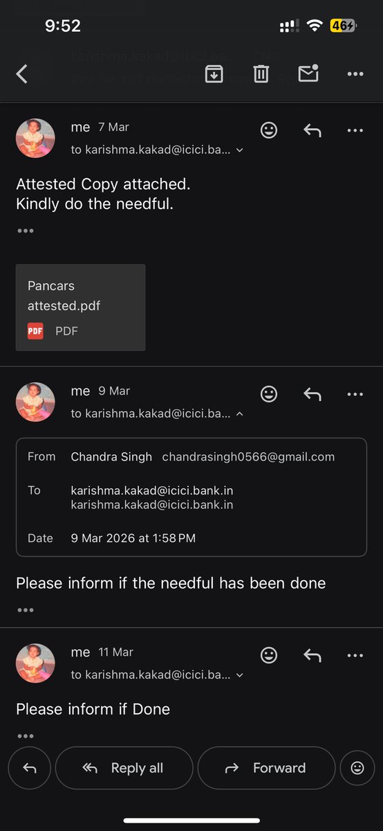 lycan786's tweet photo. @ICICIBank_Care  @ICICIBank Disgusting experience ! Icici baner Branch ; karishma.kakad@icici.bank.in
Not responding to my mail about Demat closure status even after repeated Mails.
Very Frustrating Experience https://t.co/BYdr6BN47L