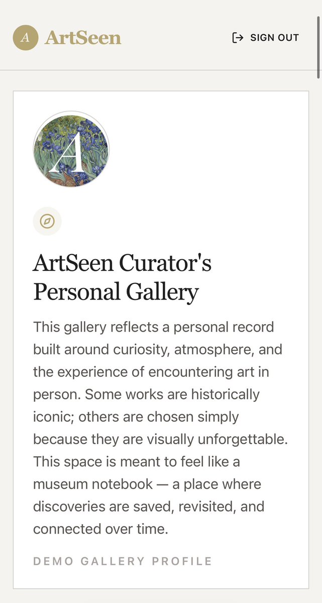 artseen_space's tweet photo. What if you could build your own personal art museum archive?

That’s what I built with ArtSeen.

And I’m looking for the first 25 founding curators to build their own galleries.

Explore the demo gallery ↓  
https://t.co/IW0g9YUOWD https://t.co/vvFko5cjmv