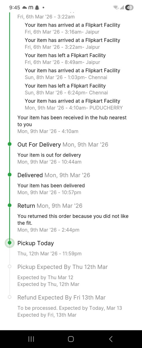 RubanDass7's tweet photo. @flipkartsupport 
@Flipkart 
Yet another pathetic  service of Puducherry branch. Completely a different model, size and colour got delivered. Return booked on 8th March and the pickup initiated on 13th March. Pickup person called 9.45pm called downstairs to hand over. https://t.co/uN7T1JnTn2