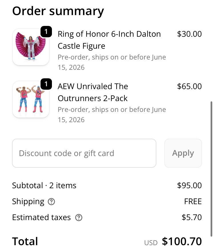 Wicked_K_MHR's tweet photo. Got to lunch at work just in time to pre-order @theDALTONcastle @turbofloyd_ and @TruthMagnum RIGHT as they went live! Best $100 I ever spent! And now we wait til June…

#Outrunners
#DaltonCastle
#AEW
#ROH 
#Jazwares https://t.co/UmlEtss8et