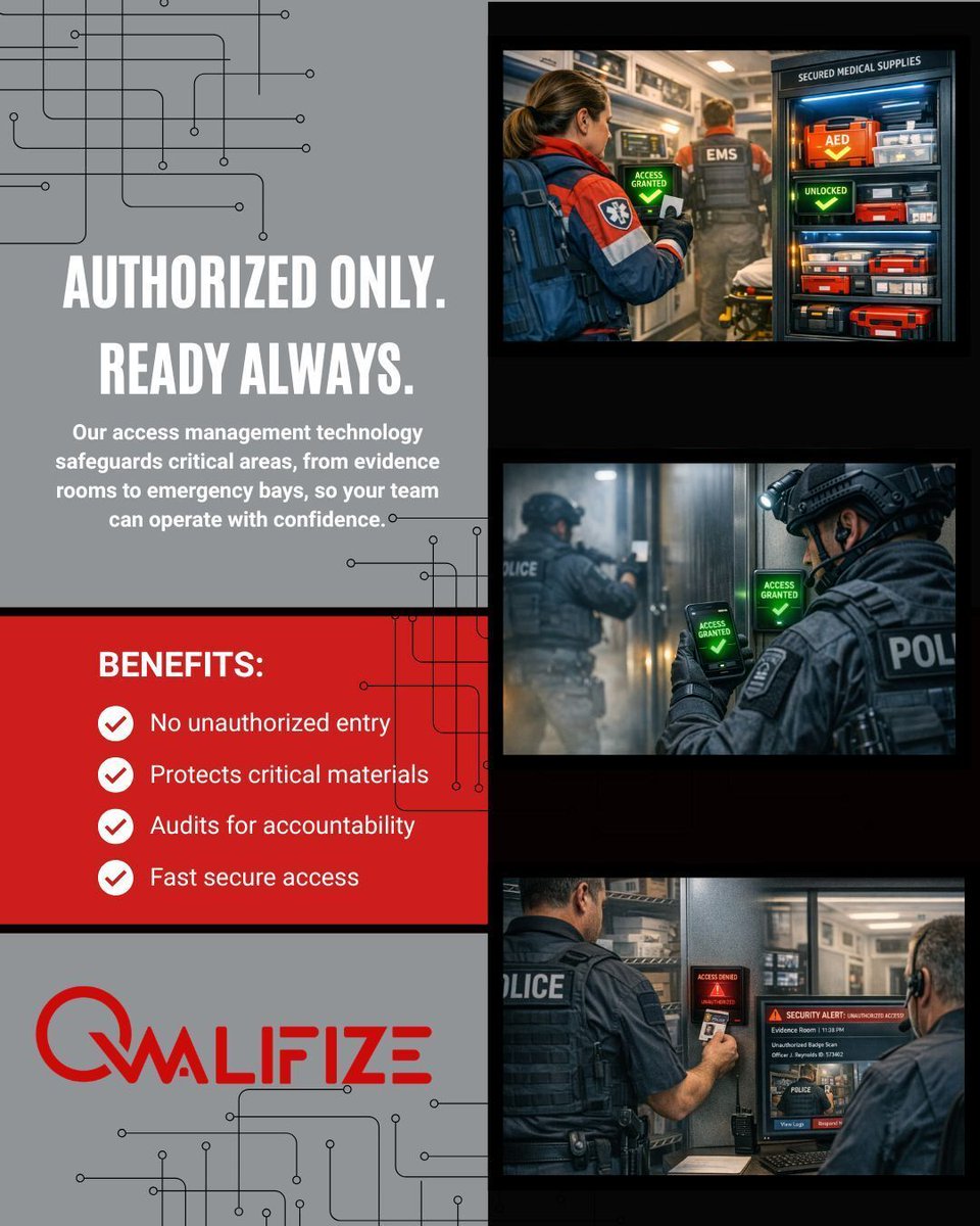 🚑🔒Public safety never stops. Real-time alerts, controlled permissions &amp; audit trails keep teams accountable without slowing response.

407.505.0026

sales@qwalifize.com

#Qwalifize #OperationalDataVisibility #AssetAndPeopleTracking #WorkforceAdvancement #AIoT #RealTimeData #LMS