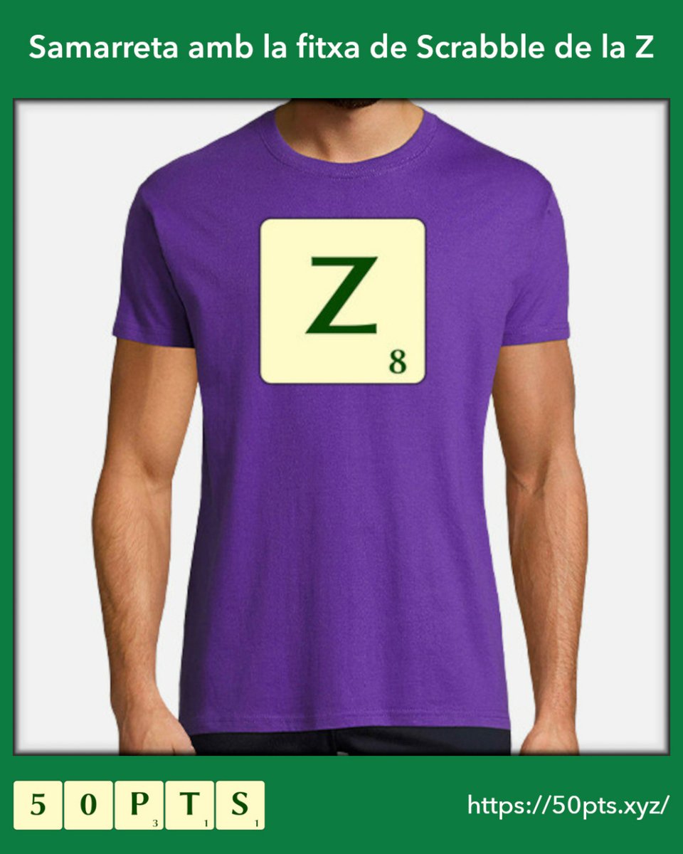 50pts_cat's tweet image. Samarreta amb la fitxa de Scrabble de la Z

T'agrada? Entra al nostre web i trobaràs totes les nostres samarretes inspirades en l'#ScrabbleEnCatalà. Les tenim amb totes les fitxes de #ScrabbleCAT i de 18 colors diferents. També disponibles per a dona.