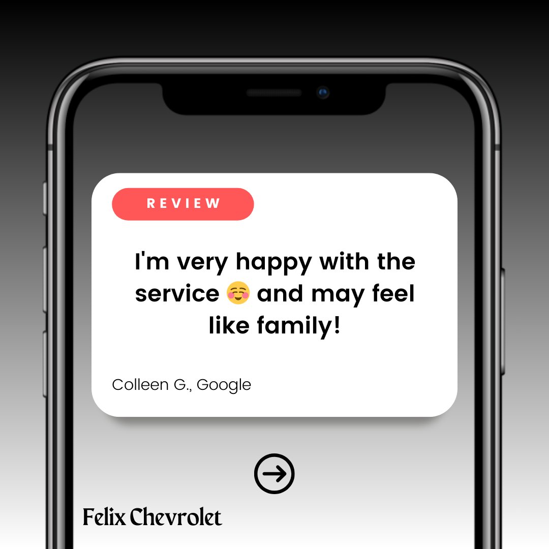 Felix_Chevrolet's tweet photo. Thank you, Colleen! We’re so glad you had a great experience and felt like family with us! https://t.co/Ctfhfnn1yu