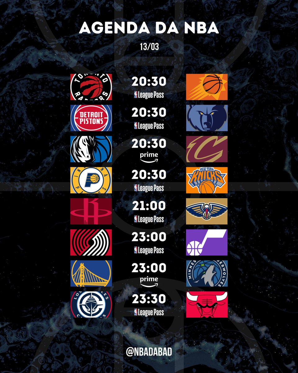 NBAdabad's tweet photo. ⚠️ AGENDA DA SEXTA-FEIRA!

8 jogos hoje na NBA, incluindo rodada dupla no Prime. 🔥 https://t.co/QDH7E7Sdg2