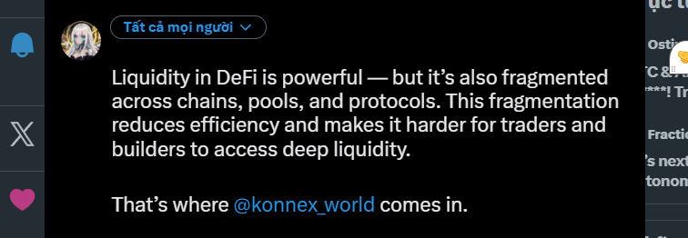 jpeggar's tweet photo. Liquidity in DeFi is powerful — but it’s also fragmented across chains, pools, and protocols. This fragmentation reduces efficiency and makes it harder for traders and builders to access deep liquidity.

That’s where @konnex_world comes in. https://t.co/xSbxSLB96p