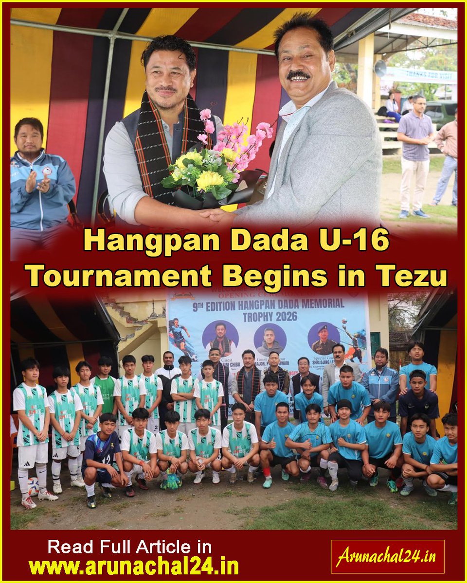 Arunachal24in's tweet photo. The Hangpan Dada U-16 Tournament began in Tezu with 26 teams competing in football and volleyball events.
Story link- https://t.co/q4xz42dNdl
#HangpanDada #Tezu #YouthSports #ArunachalPradesh https://t.co/VQ33sFJ3pE