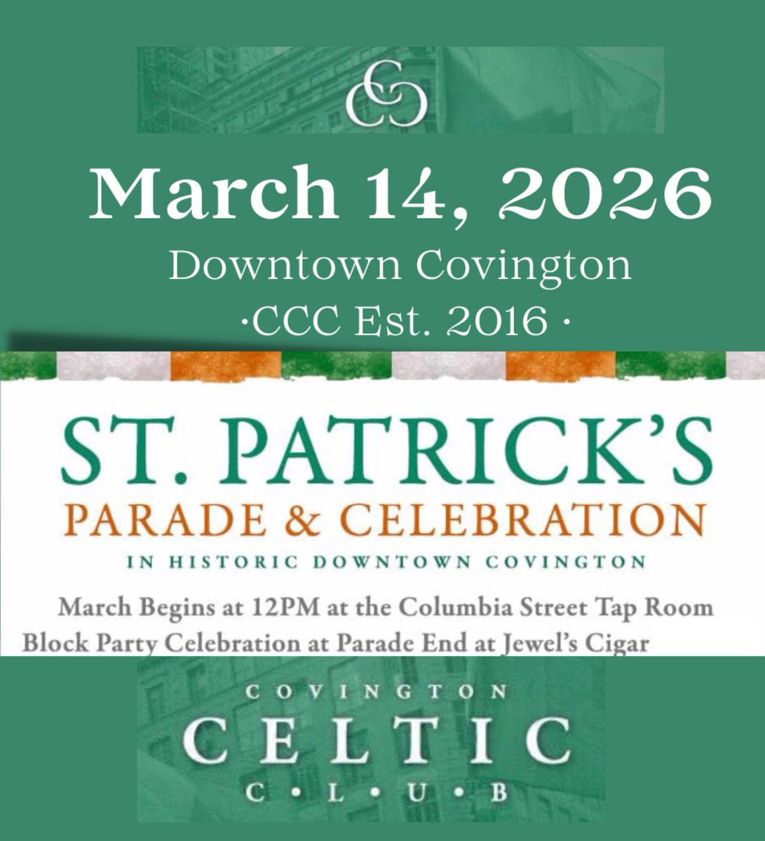 Join the Covington Celtic Club as they celebrate the Luck of the Irish during the Covington St. Patrick's Parade!
Parade starts at Noon (Columbia Street Tap Room)
Block party till 4 pm (Jewels Cigars/end of route)

[St. Patrick's Parade, Covington, local events]