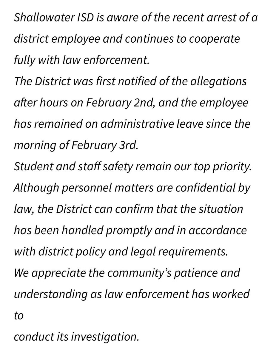 Joseph Maculay Gonzalez, a teacher at Shallowater ISD in Texas was just arrested for allegedly having a secret s*xual relationship with two students

He’s now on leave.

Every. Single. Day.