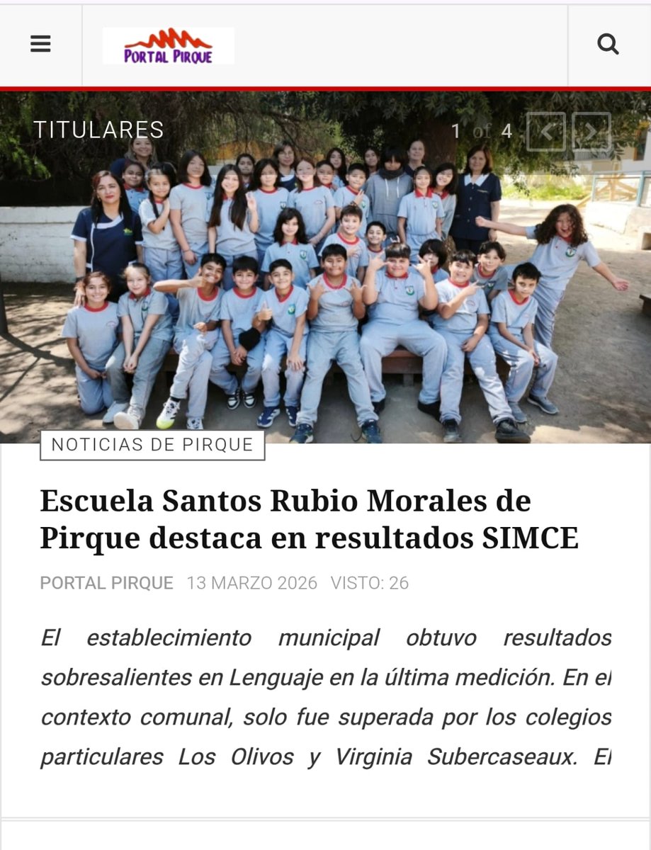 portalpirque's tweet photo. 📚 Escuela Santos Rubio Morales de #Pirque destaca en resultados #SIMCE

El establecimiento municipal logró sobresalientes resultados en Lenguaje y, a nivel comunal, solo fue superado por los colegios particulares Los Olivos y Virginia Subercaseaux.

🔗 https://t.co/OYPClM61Hu https://t.co/i1j0pNIDCS