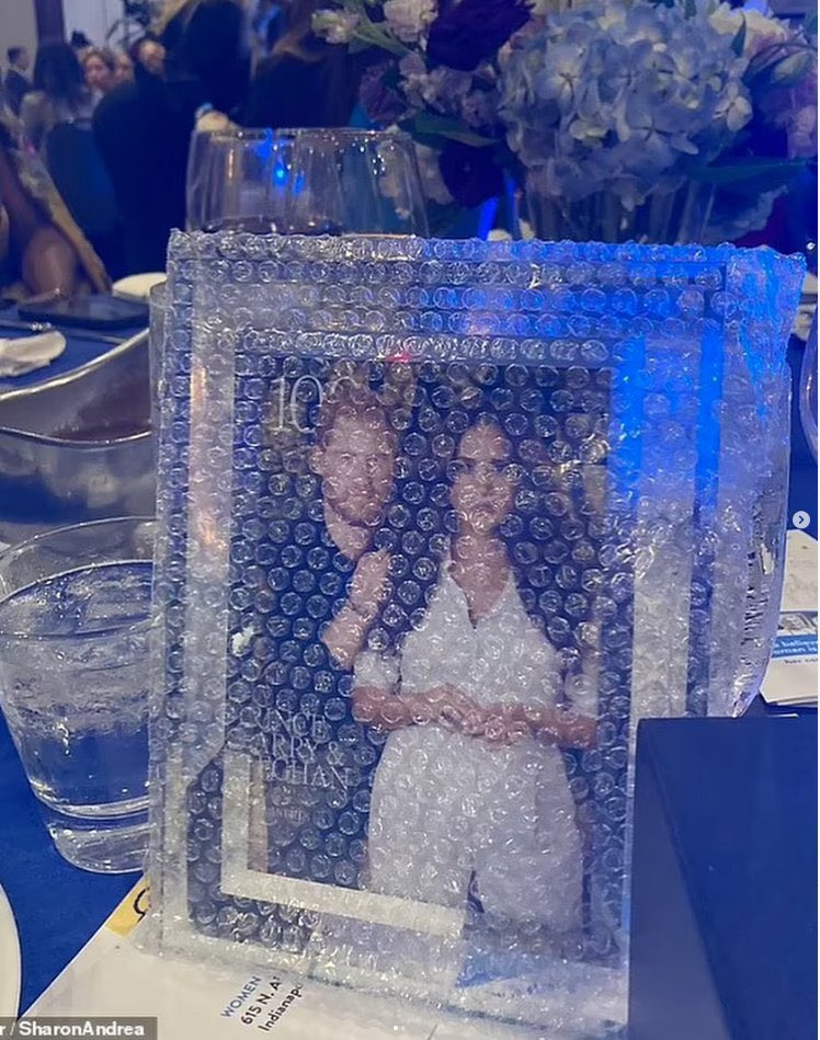 Memories of Meghan Markle being the guest speaker at a “Power of Women” event hosted at the Indianapolis Marriott Downtown

Tickets were $500 each set as tables of 10 = $5000

And these were the gifts given to those who were stupid enough to pay a talentless grifter