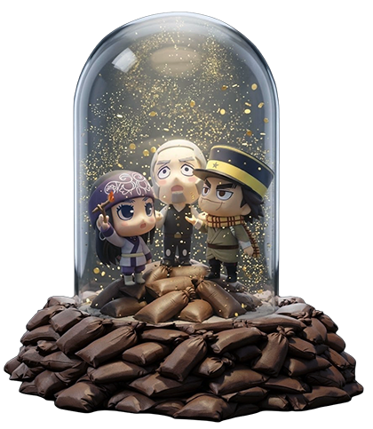 【応募締切は3/29(日)23:59までッ!!】

第五十九話「私たちのカムイ」放送記念！
「オリジナル金塊スノードーム」プレゼントキャンペーン開催中ッ!!

金塊が舞い、杉元・アシㇼパ・白石のSDキャラクターがデザインされた「オリジナル金塊スノードーム」！